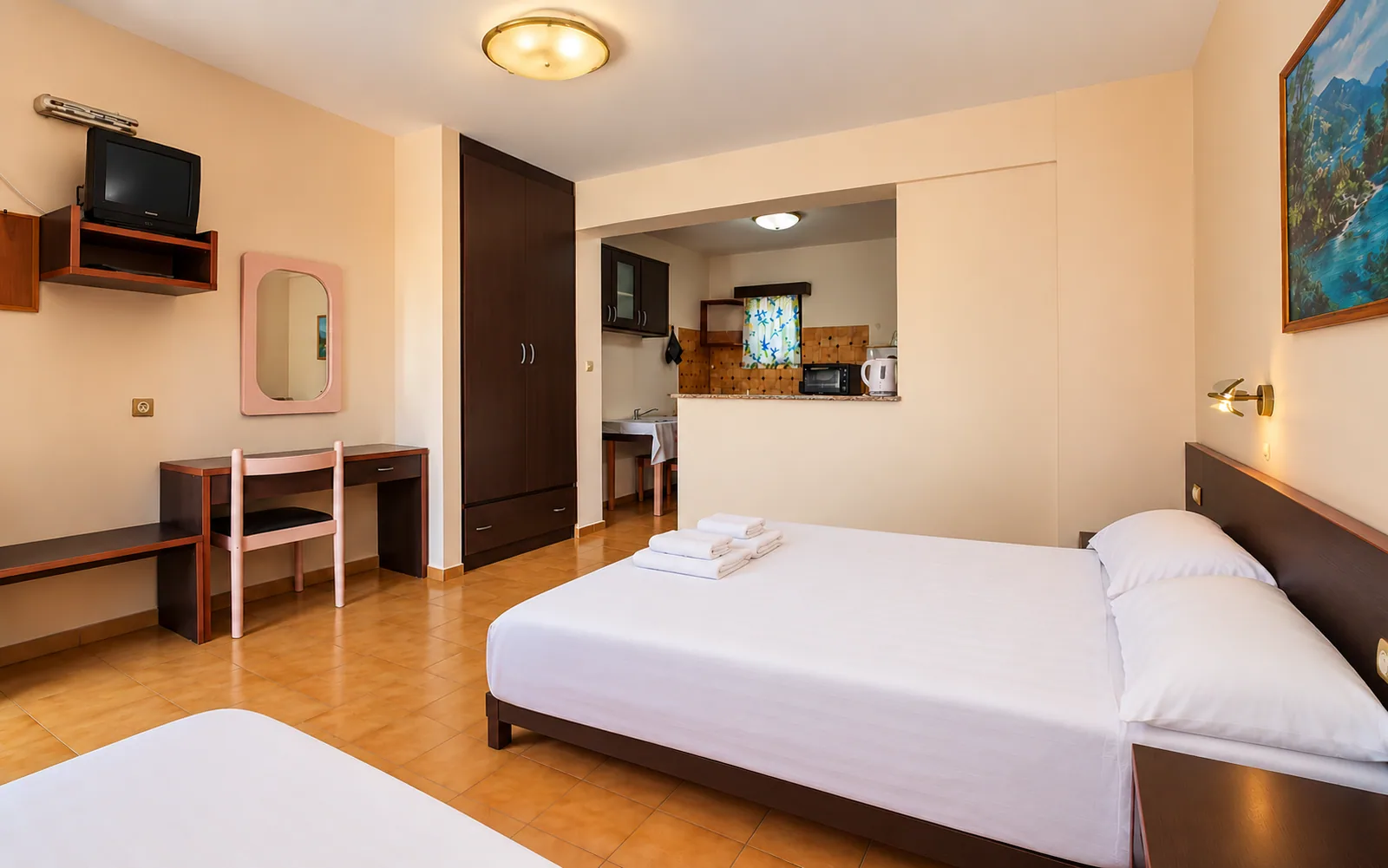 Studio sa bračnim krevetom, radnim stolom, televizorom i ormarom · Vila Katerina, Kefalonia