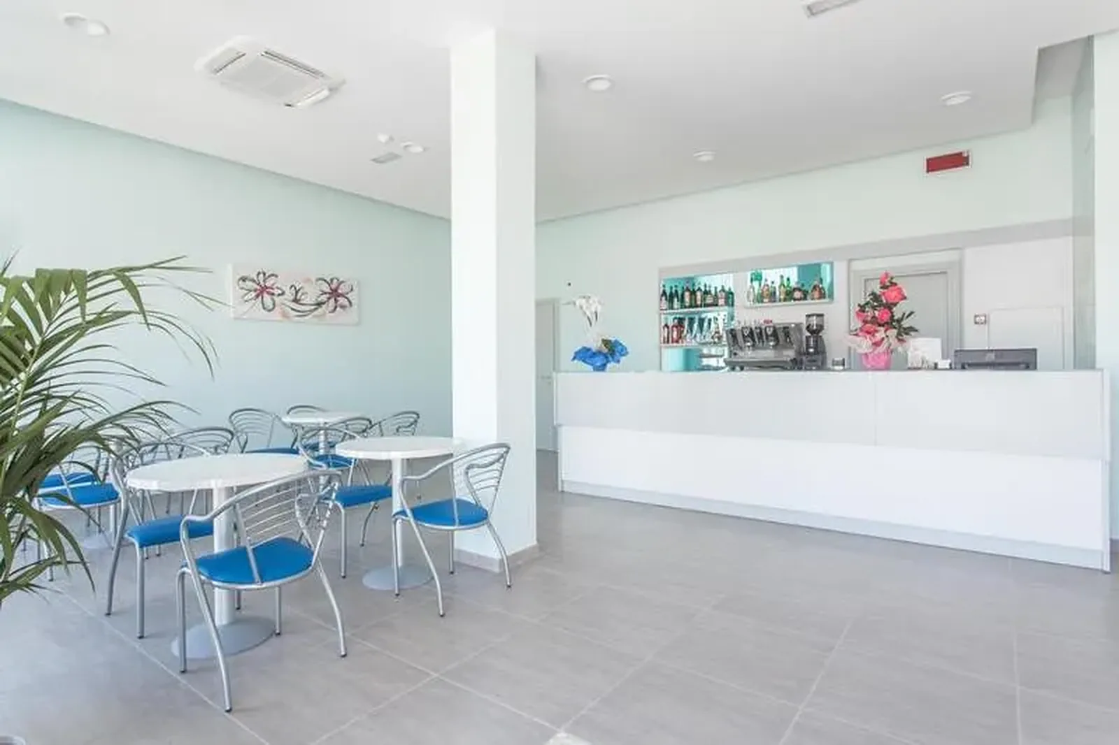 Svetao prostor za recepciju sa pultom, prostorom za sedenje i dekorativnim cvećem · Hotel Platinum, Torre Pedrera